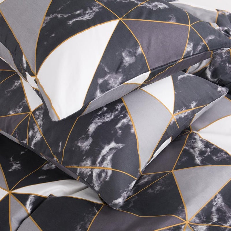 CLOTHKNOW Black White Marble Queen Comforter Set 3Pcs Geometric Bedding Comforter Sets Soft Triangle Geometric Comforter with 2 x Pillow Cases - Image 5